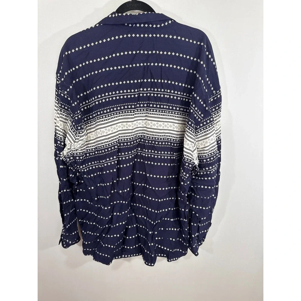 Banana Republic Mens XL Navy Geometric Diamond Rayon Button Down Shirt Vintage